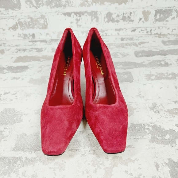 NEW Lafayette 148 New York Red Suede Slip On Business Casual Mid High Heels W622 - Picture 3 of 14